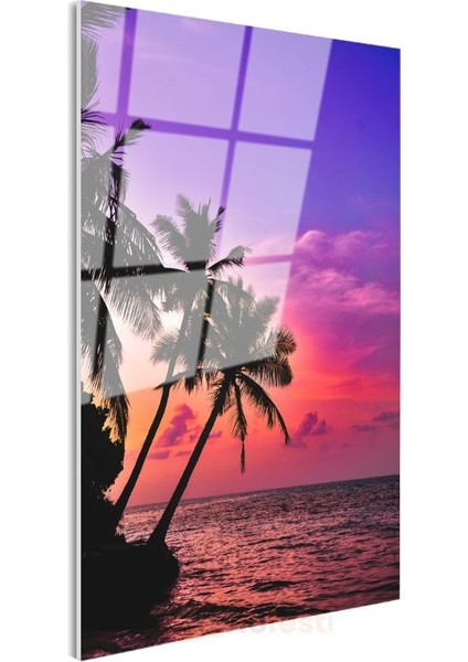 Tropik Günbatımı - Palmiyeler ve Mor Ufuklar Cam Tablo modelleri