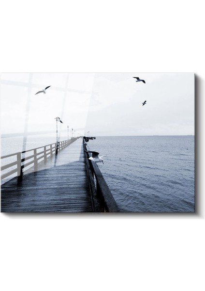 Ahşap Iskele - Martıların Eşlik Ettiği Deniz Manzarası Cam Tablo fiyatları