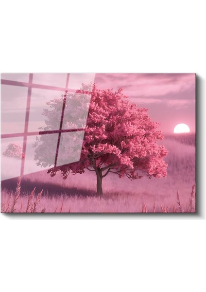 Pembe Ağaç - Gün Batımı Huzuru Cam Tablo fiyatları