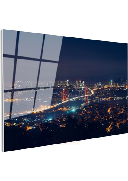 Boğaziçi Köprüsü - Gece Işıklarında Istanbul Cam Tablo modelleri