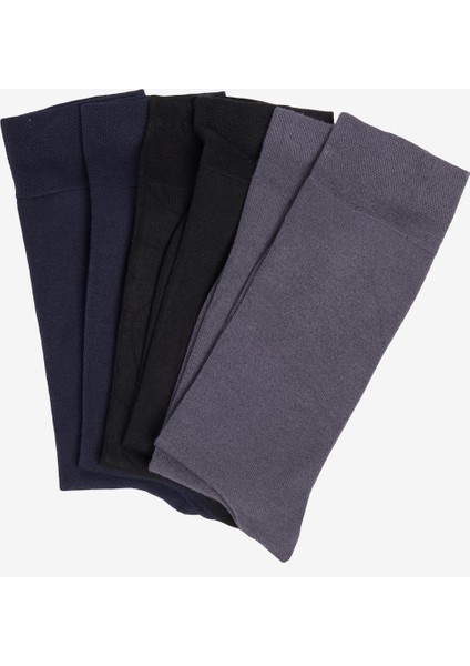 Erkek Siyah-lacivert-marengo 6'lı Desenli Bambulu Soket Çorap