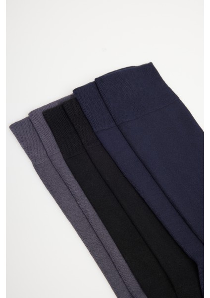 Erkek Siyah-lacivert-marengo 6'lı Desenli Bambulu Soket Çorap