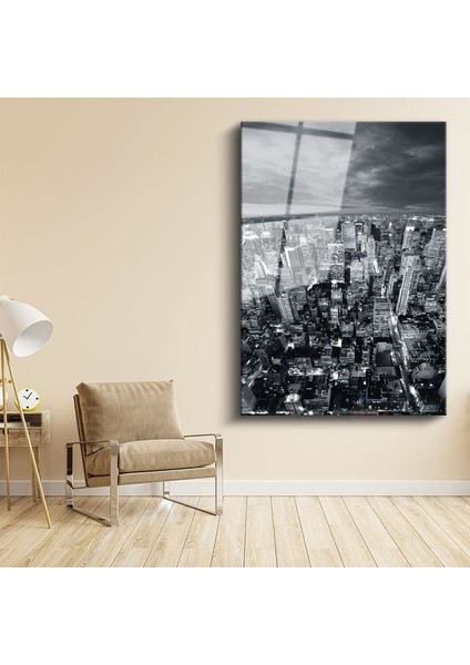 Manhattan Silueti - Gece Işıkları Cam Tablo