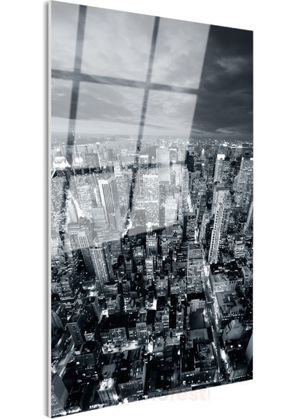Manhattan Silueti - Gece Işıkları Cam Tablo