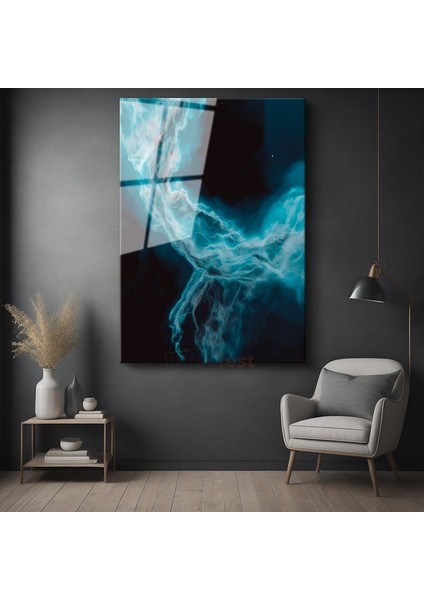 Turkuaz Nebula - Kozmik Enerji Akışı Cam Tablo