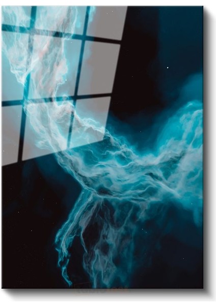 Turkuaz Nebula - Kozmik Enerji Akışı Cam Tablo
