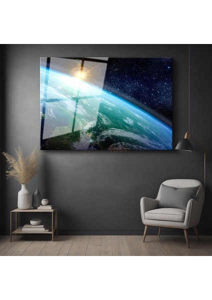 Dünya Manzarası - Uzaydan Görülen Mavi Gezegen Cam Tablo
