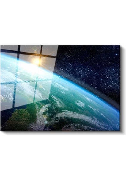 Dünya Manzarası - Uzaydan Görülen Mavi Gezegen Cam Tablo fiyatları