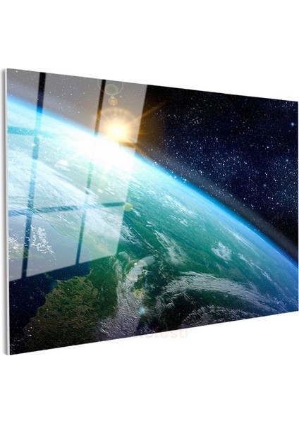 Dünya Manzarası - Uzaydan Görülen Mavi Gezegen Cam Tablo modelleri
