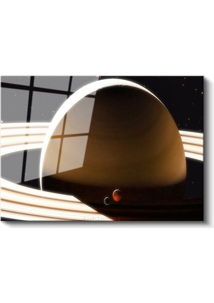 Satürn Gezegeni - Muhteşem Halkaları ve Uyduları ile Uzay Manzarası Cam Tablo fiyatları