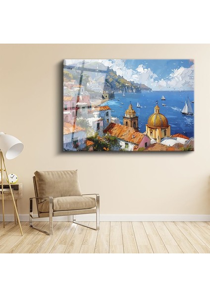 Positano Kubbesi - Italyan Sahil Kasabası Cam Tablo
