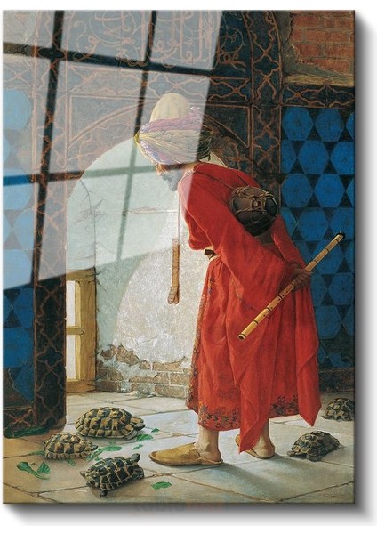 Osman Hamdi Bey - Kaplumbağa Terbiyecisi Cam Tablo