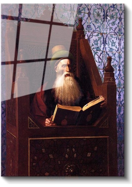 Osman Hamdi Bey - Kitap Okuyan Adam Cam Tablo fiyatları