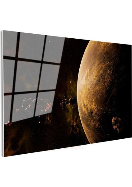Altın Gezegen - Kozmik Derinliklerde Parıldayan Gök Cismi Cam Tablo modelleri