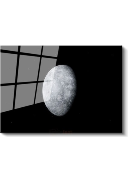 Ay Yüzeyi - Yıldızlı Gökyüzünde Gri Tonlar Cam Tablo fiyatları