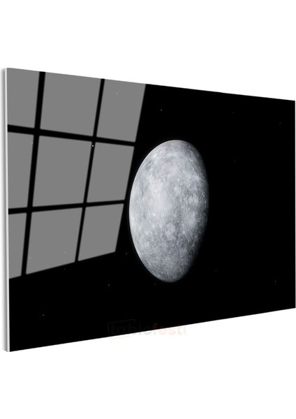 Ay Yüzeyi - Yıldızlı Gökyüzünde Gri Tonlar Cam Tablo modelleri