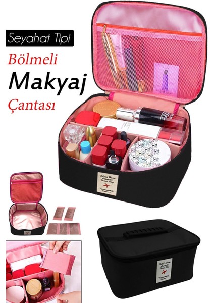 Siyah Seyahat Makyaj Çantası, Düzenleyici ve Taşımaya Uygun, 24x21x11 cm