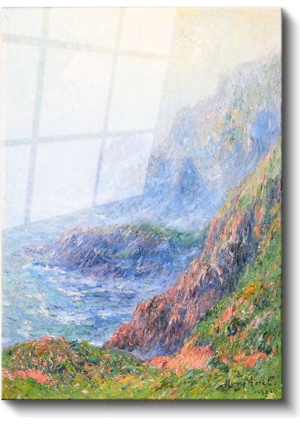 Claude Monet - Sisli Kıyı Manzarası Cam Tablo