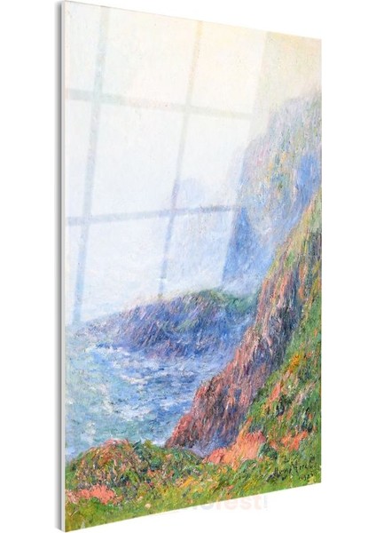 Claude Monet - Sisli Kıyı Manzarası Cam Tablo