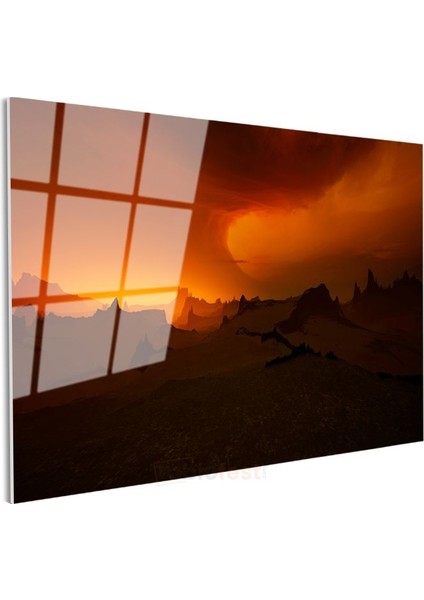Alev Dağları - Kızıl Gökyüzü ve Dramatik Silüetler Cam Tablo modelleri