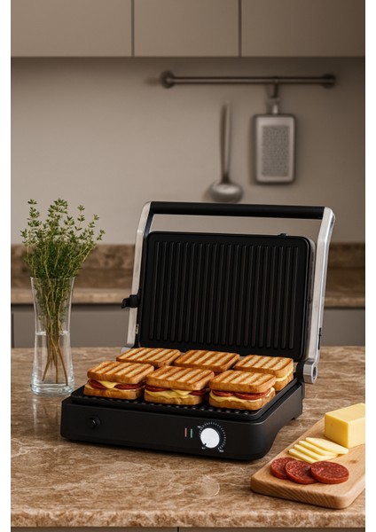 Primo Tost Makinesi | 2000w Güç | Yapışmaz Plaka | Yağ Hazneli Termostatlı Tost Makinası