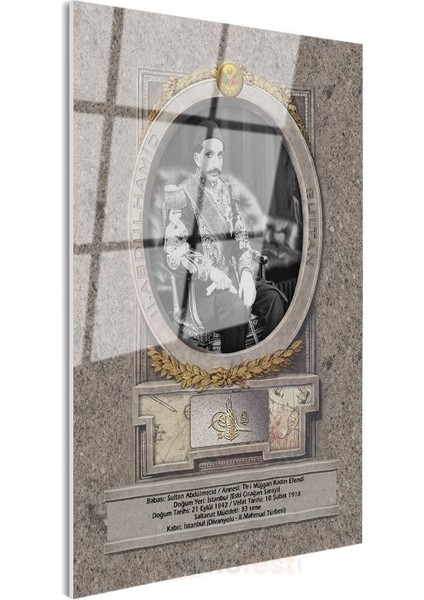 Osmanlı Padişahları - Sultan V. Mehmed Reşad Resmi Cam Tablo