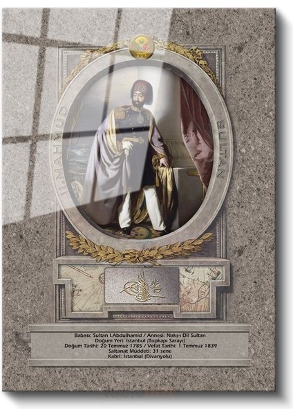 Osmanlı Padişahları - Sultan I. Abdülhamid Portresi Cam Tablo fiyatları