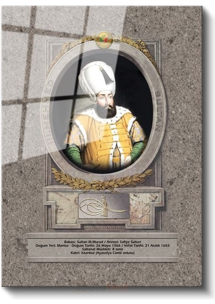 Osmanlı Padişahları - Sultan Iıı. Murad Portresi Cam Tablo fiyatları