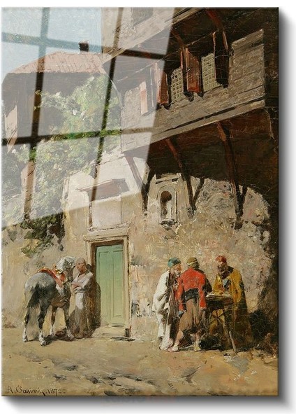 Osmanlı Sokakları - Ahşap Evler Önünde Sohbet Cam Tablo fiyatları