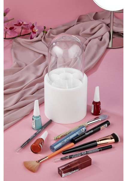 Mor Bölmeli Şeffaf Makyaj ve Fırça Düzenleyici, Pratik ve Şık Tasarım