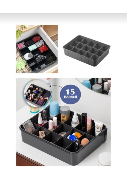 15 Bölmeli Çekmece Içi Düzenleyici Organizer, Siyah Renk