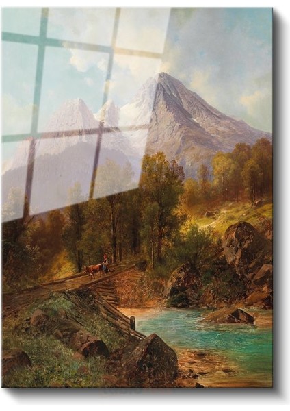 Albert Bierstadt - Dağ Manzarası Cam Tablo fiyatları
