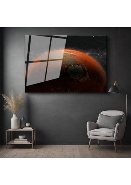 Mars - Kızıl Gezegen Krater Manzarası Cam Tablo