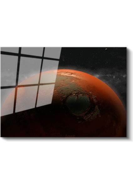 Mars - Kızıl Gezegen Krater Manzarası Cam Tablo