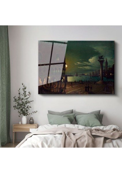 Ippolito Caffi - Venedik San Marco Meydanı Gece Manzarası Cam Tablo