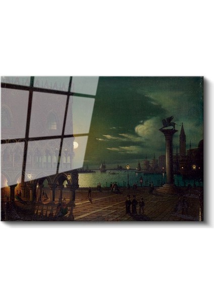 Ippolito Caffi - Venedik San Marco Meydanı Gece Manzarası Cam Tablo fiyatları