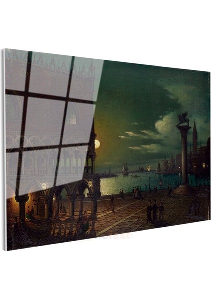 Ippolito Caffi - Venedik San Marco Meydanı Gece Manzarası Cam Tablo modelleri