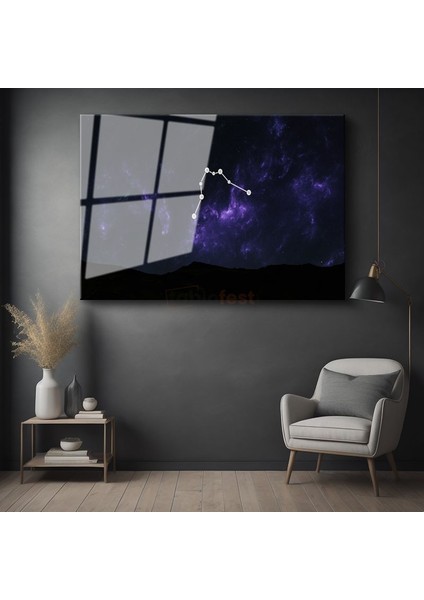 Yıldız Takımı - Mor Nebula Içinde Parlayan Gece Gökyüzü Cam Tablo