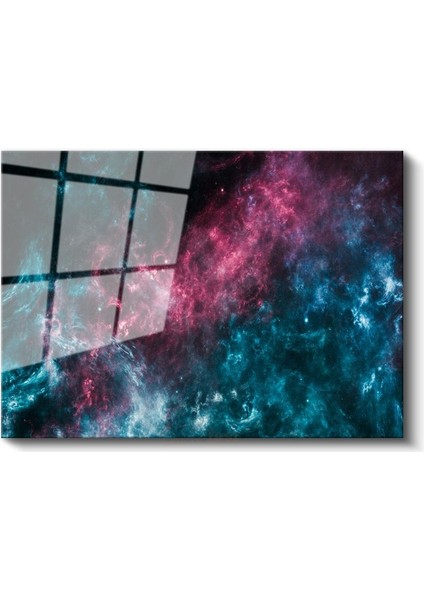 Kozmik Nebula - Pembe ve Mavi Tonlarında Uzay Bulutu Cam Tablo fiyatları