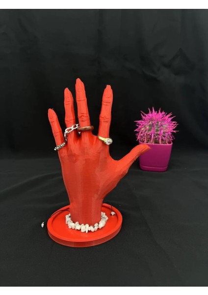 Kırmızı 18 cm Dekoratif El Takı Mankeni, Yüzük ve Ürün Sergileme Standı, Organizer