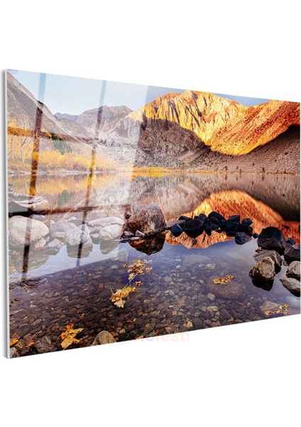 Sonbahar Gölü - Dağların Arasında Altın Yansımalar Cam Tablo modelleri