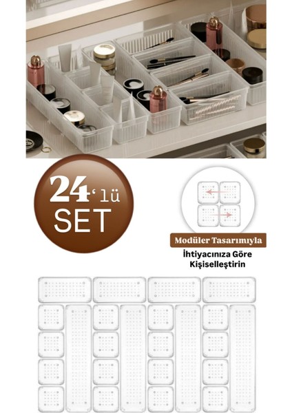 24'lü Şeffaf Çekmece İçi Takı ve Makyaj Düzenleyici Organizer