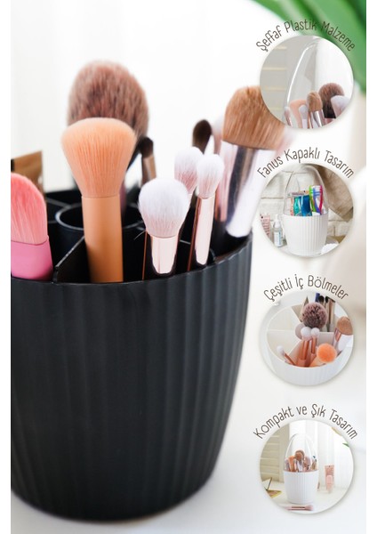 Antrasit 2'li Fanus Kapaklı 7 Bölmeli Makyaj Organizeri