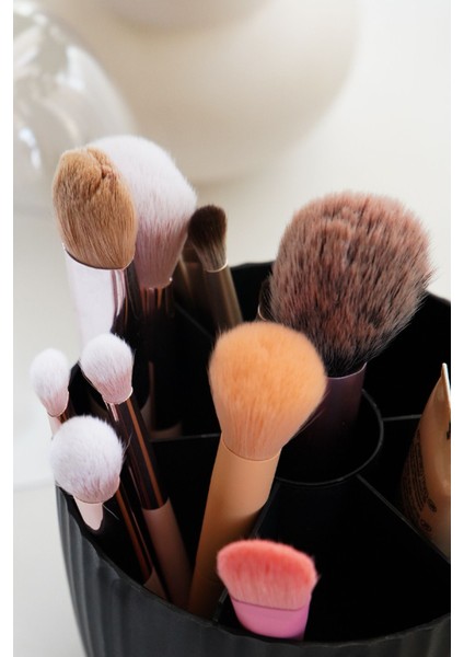 Antrasit 2'li Fanus Kapaklı 7 Bölmeli Makyaj Organizeri