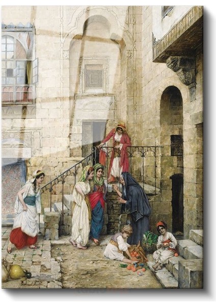 Osman Hamdi Bey - Harem Avlusunda Kadınlar Cam Tablo