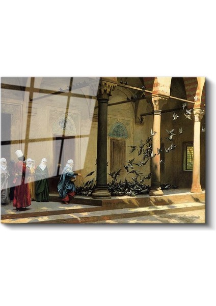 Osman Hamdi Bey - Güvercinli Avlu Cam Tablo fiyatları