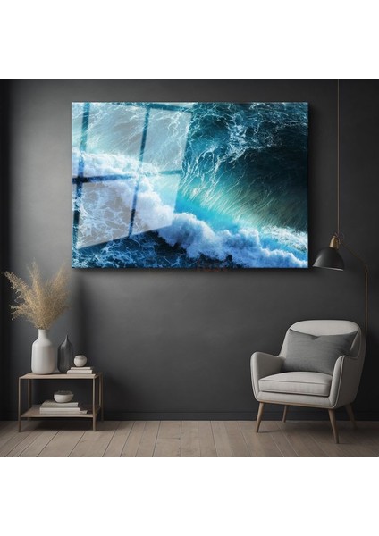 Turkuaz Dalga - Güçlü Okyanus Dalgası Dinamizmi Cam Tablo