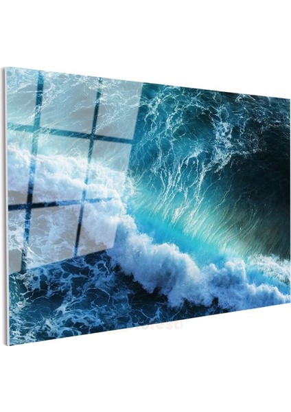 Turkuaz Dalga - Güçlü Okyanus Dalgası Dinamizmi Cam Tablo modelleri