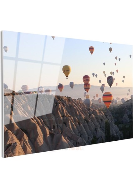 Kapadokya Balonları - Peri Bacaları Üzerinde Şafak Vakti Cam Tablo modelleri