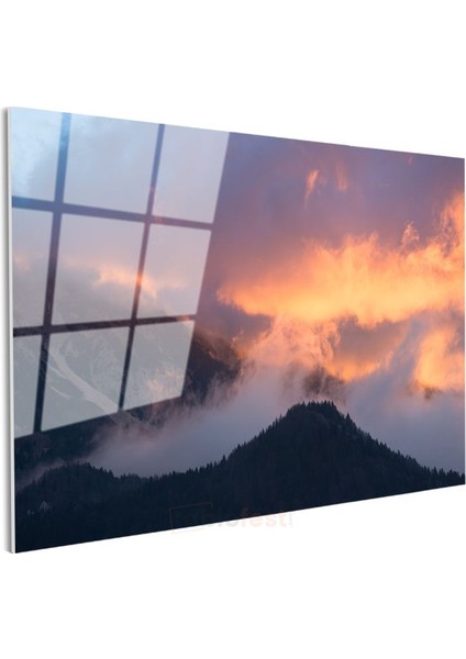 Alacakaranlık Dağları - Ateş Renkli Bulutlar ve Sis Cam Tablo modelleri